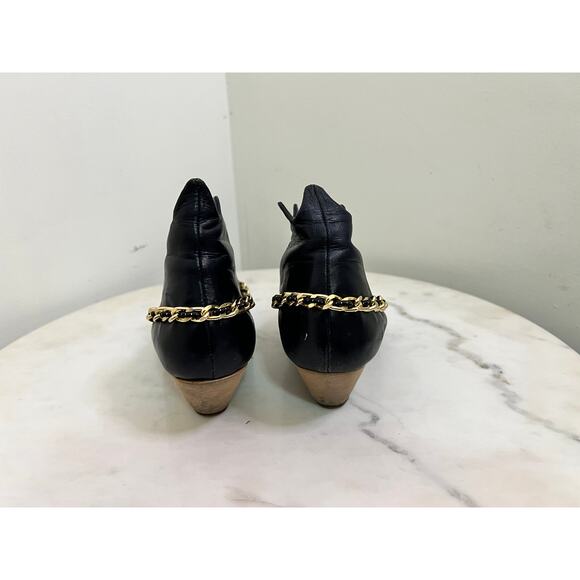 VINTAGE FALL 2008 BERNHARD WILLHELM GOLD CHAIN BLUE/BEIGE WEDGE BOOTIES SZ 7 - Picture 3 of 10